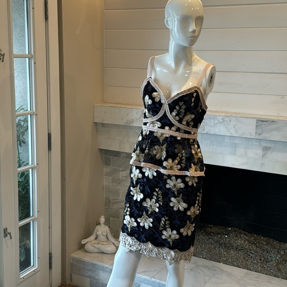 Lulus Karina Black & Blue Floral Embroidered Peplum Dress Size Small - Picture 5 of 14